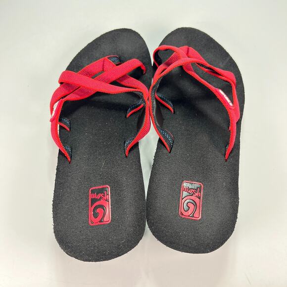 Teva Mush Mandalyn Wedge 2 Red Black Comfort Slip On Thong Sandal Women's Size 7 - Picture 8 of 10